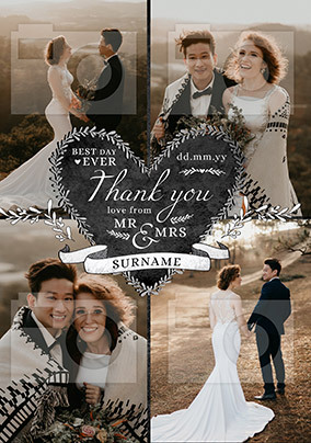 Mr & Mrs Heart 4 Photo Wedding Thank You Postcard