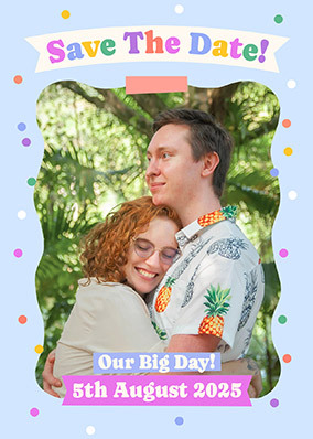 Colourful Save The Date Photo Wedding Postcard