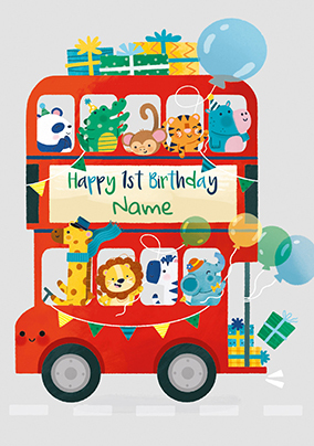 Animal Bus 1st Birthday Card