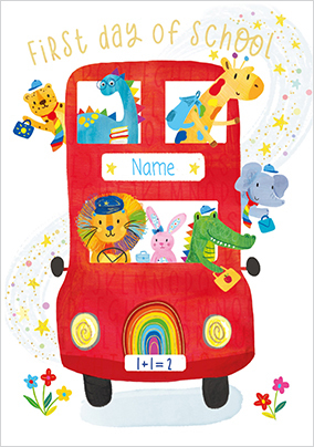 First Day of School Red Bus Good Luck Card