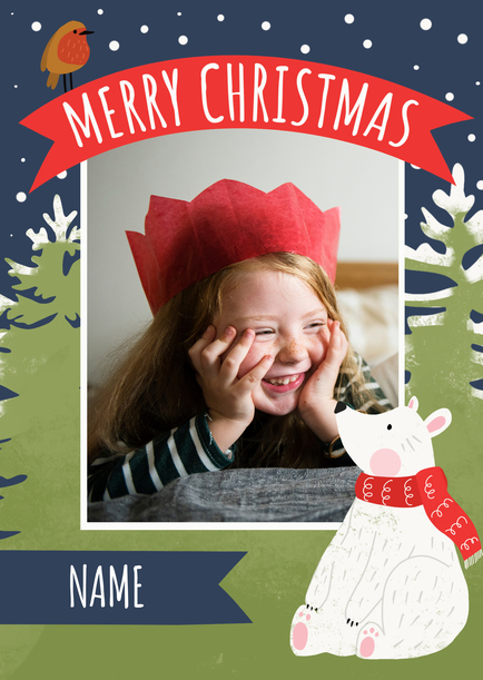 Merry Christmas Cute Polar Bear Photo Card