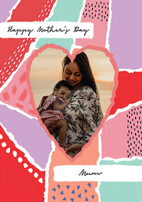 Ripped Heart Pattern Photo Mothers Day Card