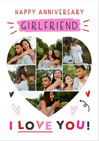 Tap to view Girlfriend Heart Shape 7 Photo Anniversary Card