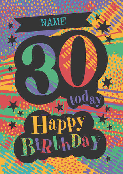 30 Today Happy Birthday Pattern Personalised Card | Funky Pigeon
