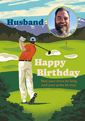 Golf Player Photo Birthday Card for Husband