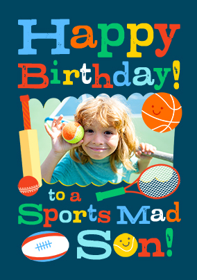 Sports Mad Son Photo Birthday Card