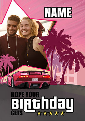 5 Star Birthday Photo Upload Pink Gamer Card