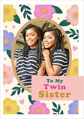 Twin Sister Floral Birthday Photo Card