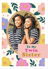 Tap to view Twin Sister Floral Birthday Photo Card