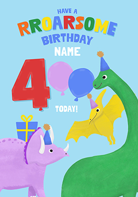 Roarsome 4th Birthday Personalised Dinosaur Card