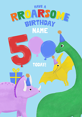 Roarsome 5th Birthday Personalised Dinosaur Card