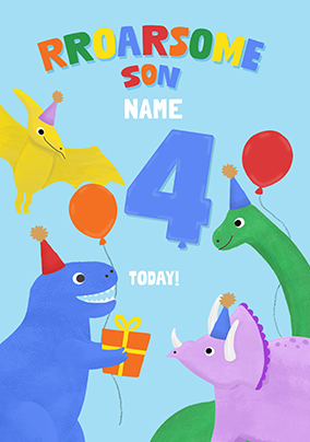 Roarsome Son 4th Birthday Dinosaur Card