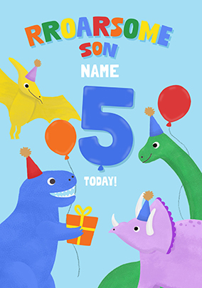 Roarsome Son 5th Birthday Dinosaur Card