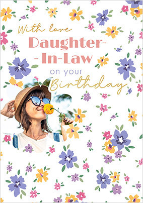 Daughter-in-Law Ditsy Floral Photo Birthday Card