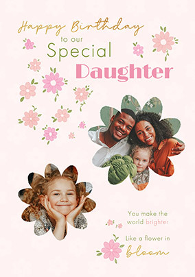 Special Daughter Floral 2 Photo Birthday Card