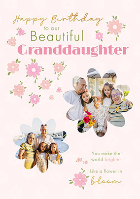 Beautiful Granddaughter Floral 2 Photo Birthday Card