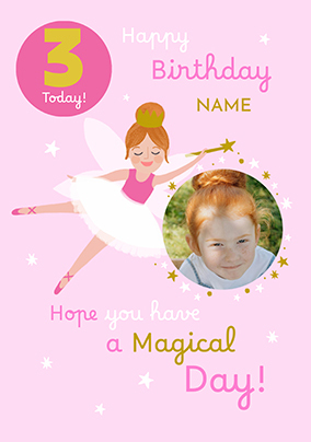 Fairy 3rd Birthday Photo Upload Card