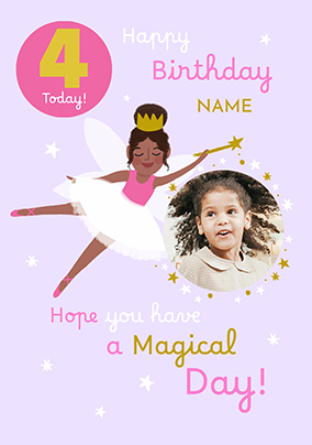 Fairy 4th Birthday Photo Upload Card