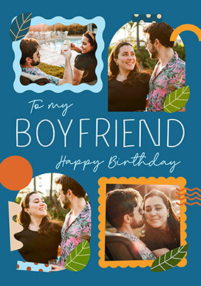 Boyfriend Geometric 4 Photo Birthday Card