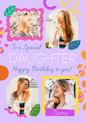 Animal Print Daughter 4 Photo Birthday Card