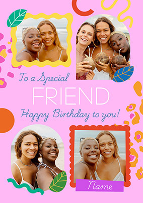 Animal Print Friend 4 Photo Birthday Card