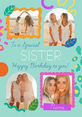 Animal Print Sister 4 Photo Birthday Card