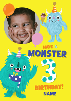 Monster 3rd Birthday Photo Upload Card