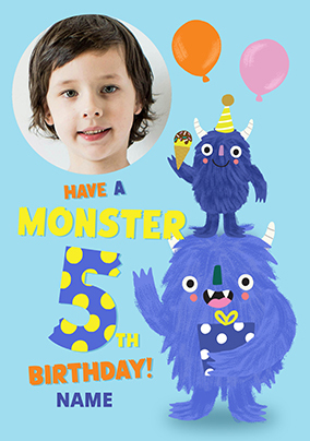 Monster 5th Birthday Photo Upload Card