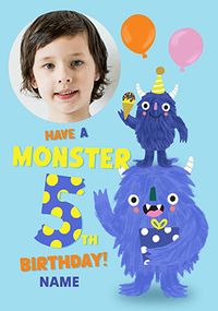 Tap to view Monster 5th Birthday Photo Upload Card