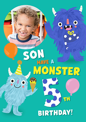 Monster 5th Birthday Photo Upload Card for Son