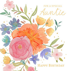 Special Auntie Floral Square Birthday Card