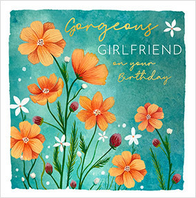 Cosmos Flower Square Birthday Card for Girlfriend