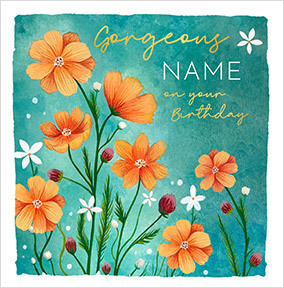 Cosmos Flower Personalised Square Birthday Card