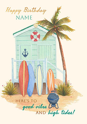 Personalised Beach Hut Birthday Card