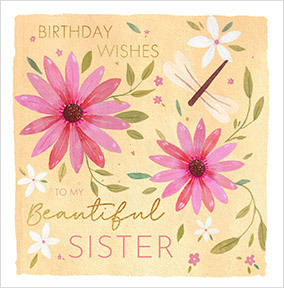 Birthday Wishes Sister Floral Square Card