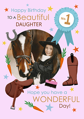 Horse Riding Photo Upload Birthday Card for Daughter