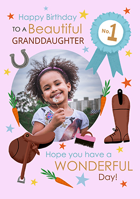 Horse Riding Photo Upload Birthday Card for Granddaughter