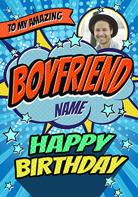 Boyfriend Pop Art Birthday Photo Card