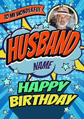 Husband Pop Art Birthday Photo Card