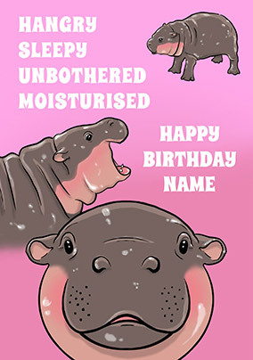 Moo Deng Hippo Personalised Birthday Card