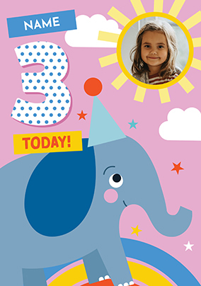 Elephant 3rd Birthday Photo Upload Card