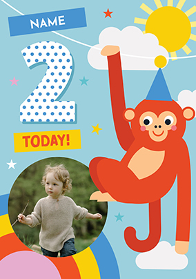 Happy Monkey 2nd Birthday Photo Upload Card