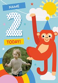 Tap to view Happy Monkey 2nd Birthday Photo Upload Card