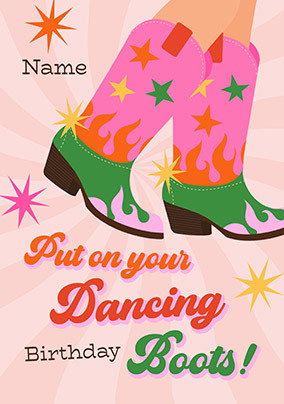 Dancing Birthday Boots Personalised Card