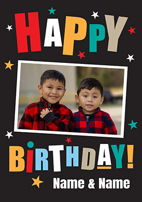 Twins Photo Upload Simple Bold Birthday Card