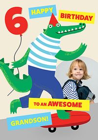 Tap to view Skateboarding Crocodile 6th Birthday Grandson Card