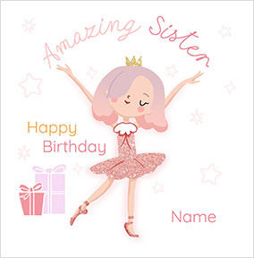 Fairy Princess Sister Square Birthday Card