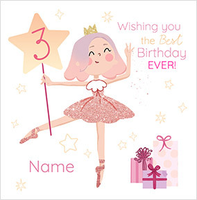 Fairy Ballerina Square 3rd Birthday Card