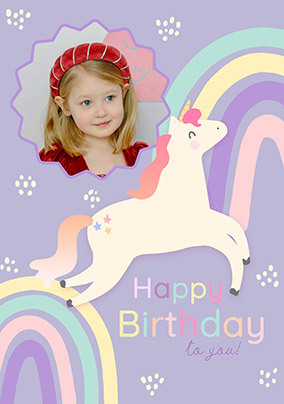 Rainbow Unicorn Photo Birthday Card