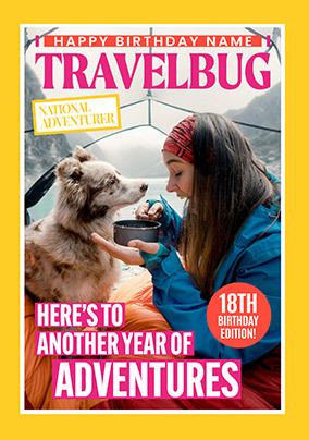 Travelbug Magazine Spoof 18th Birthday Photo Card